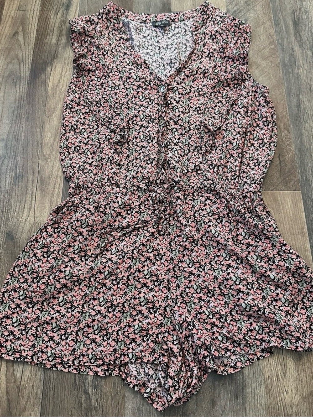Lily rose  Floral Sleeveless Romper in Pink and Black Medium